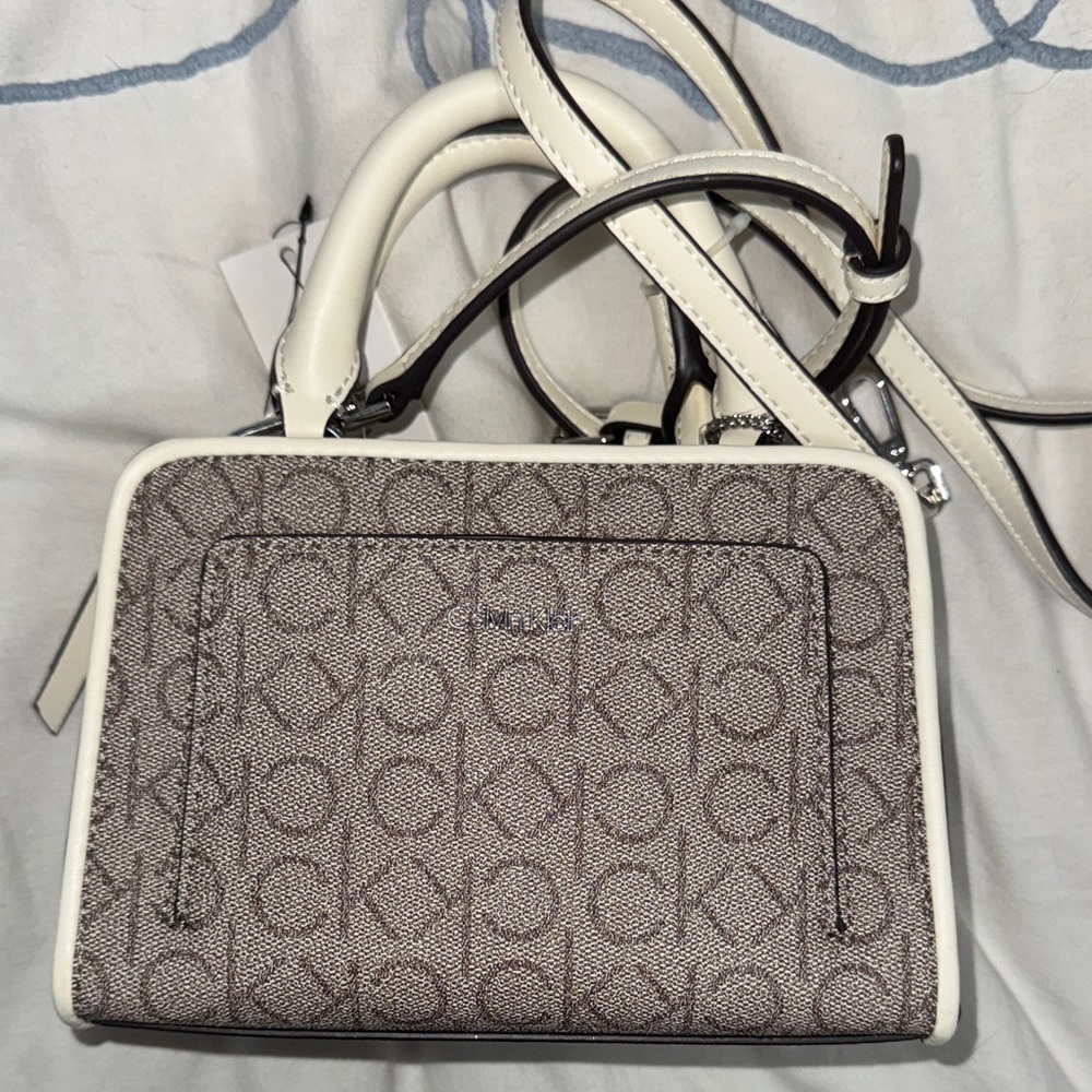 Calvin Klein Cream and Brown Mini Bag